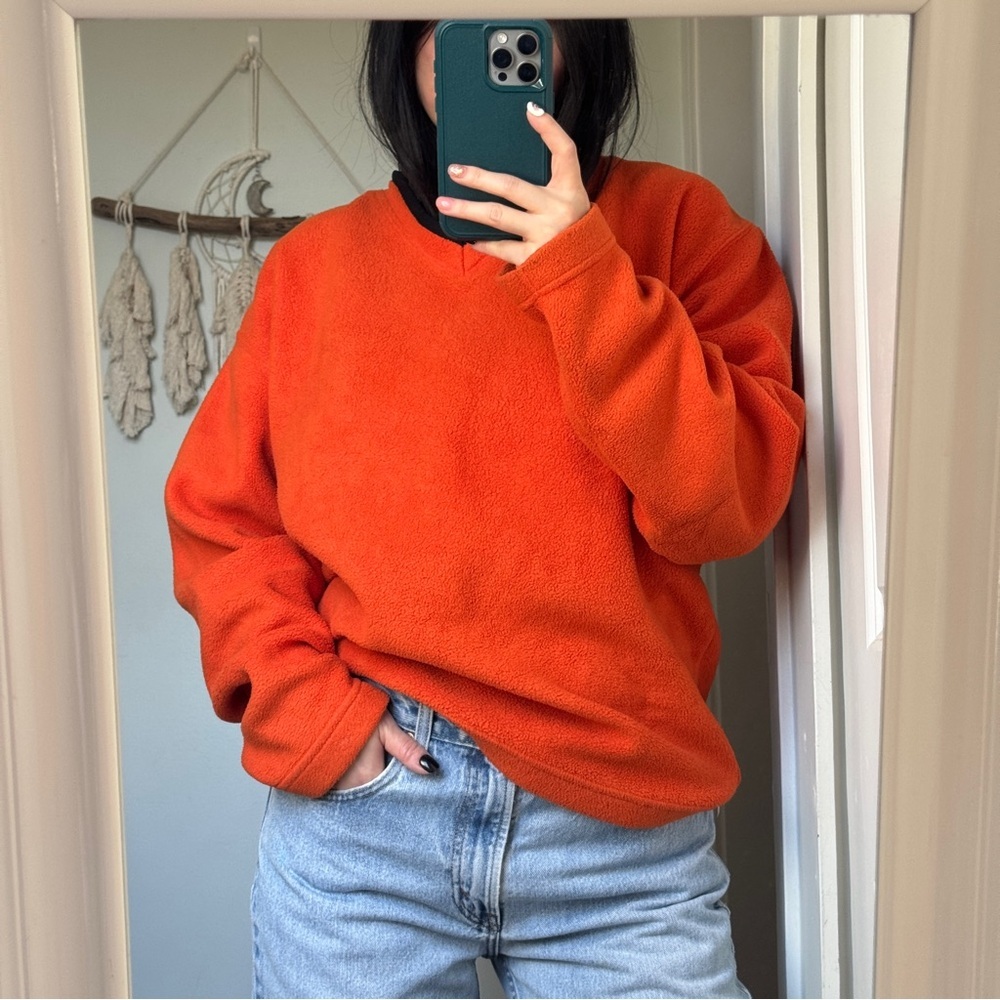 Gap Vintage 90s V-Neck orange Fleece Pullover - Picture 8 of 8